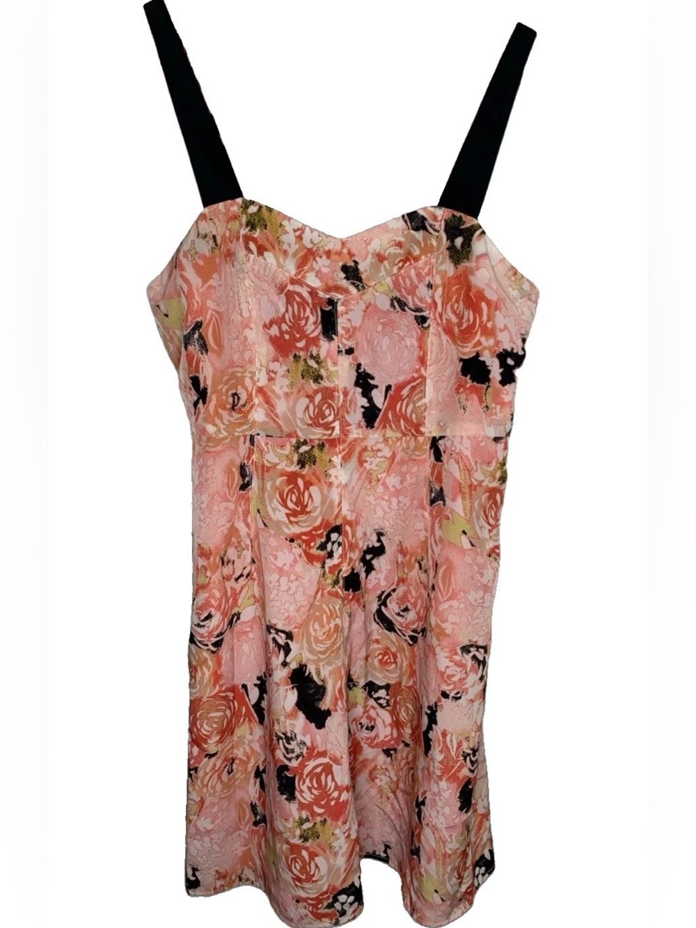 Candie's Floral Sundress Pink Coral Retro Style Corset Back Sz 7 Fit & Flare Y2K